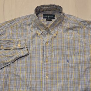 Ralph Lauren Men's Yarmouth Plaid Long Sleeve Button Down Blue Yellow 16.5 32/33